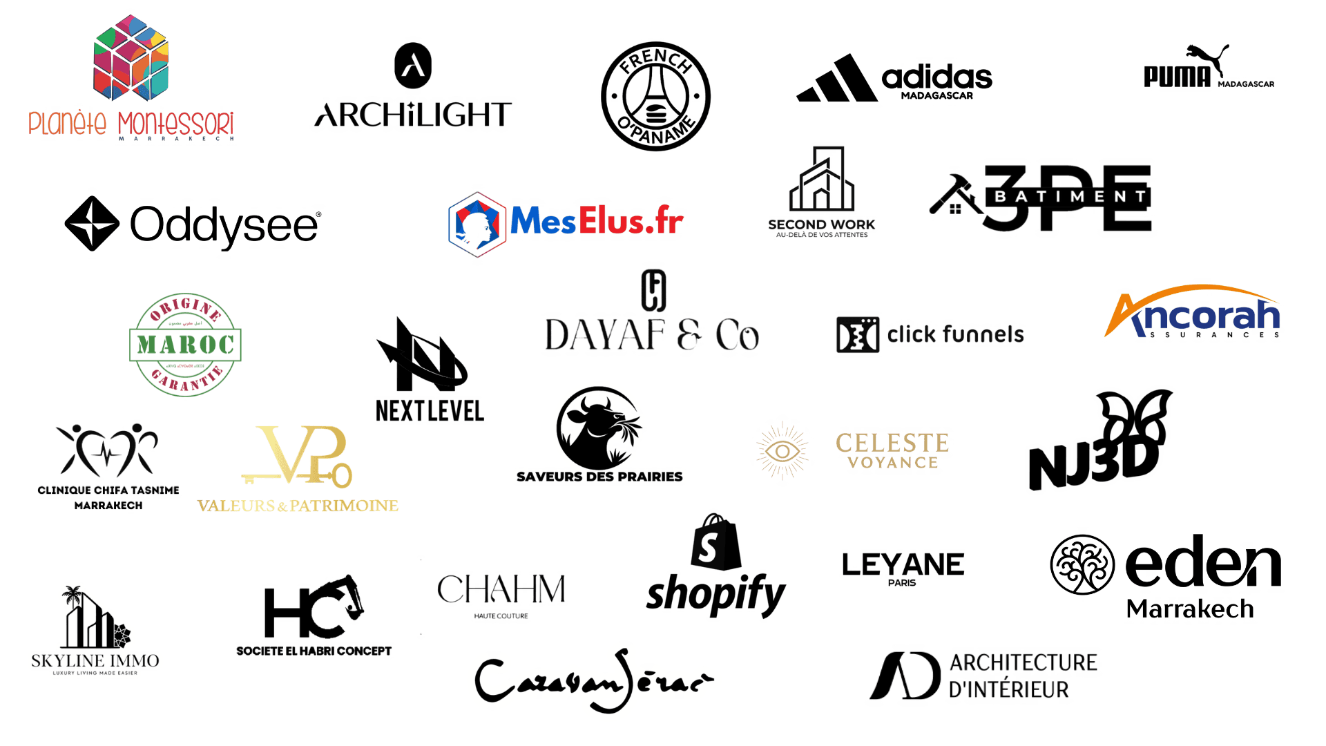 Les entreprises accompagnées vers l'IA par le fondateur d'Utopia : Adidas Madagascar, Puma Madagascar, Shopify, ClickFunnels, Oddysee et des dizaines d'autres